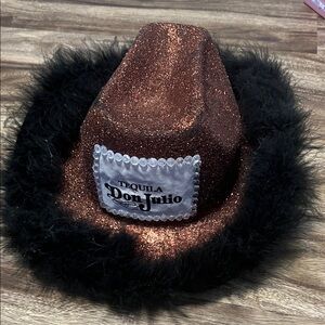 Don Julio Glittery Brown Hat with Black Fur Trim